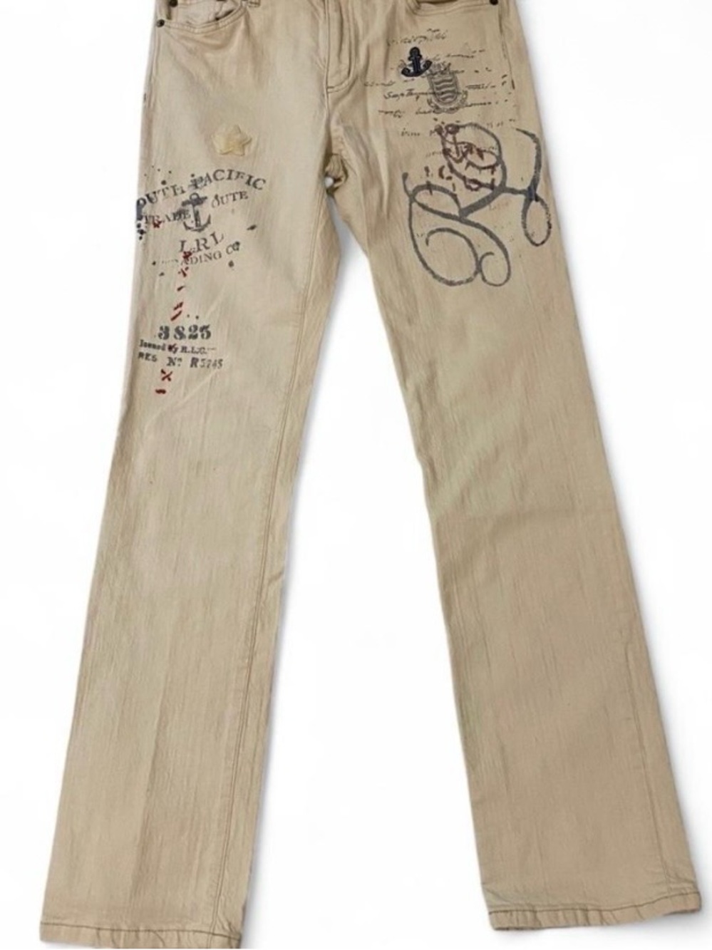 Ralph Lauren Cream Straight-Leg Jeans with Graphic Accent